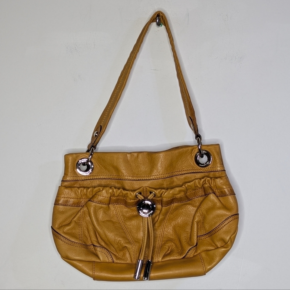 B Makowsky Yellow Silver Pebbled Leather Shoulder Bag Purse